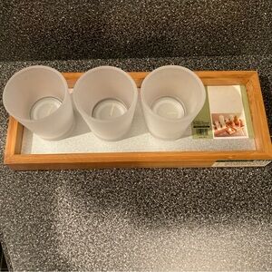 NWT Vintage 90s Candle Plank Set: tray w/3 votive holders/3 tea lights. …